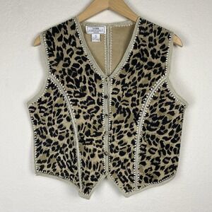 Vtg Lisa International Mp Suede Vest Top Print Animal Lace Up Cowgirl Crochet M
